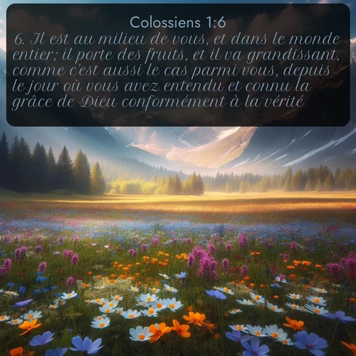 Segond Colossiens  ; image nature: image avec le verset biblique :Il est au milieu de vous, et dans le monde entier; il porte des fruits, et il va grandissant, comme c&#039;est aussi le cas parmi vous, depuis le jour où vous avez entendu et connu la grâce de Dieu conformément à la vérité, ;  ; 1:6