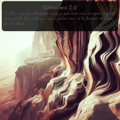 Segond Colossiens  ; image nature: image avec le verset biblique :Car, si je suis absent de corps, je suis avec vous en esprit, voyant avec joie le bon ordre qui règne parmi vous, et la fermeté de votre foi en Christ. ;  ; 2:5