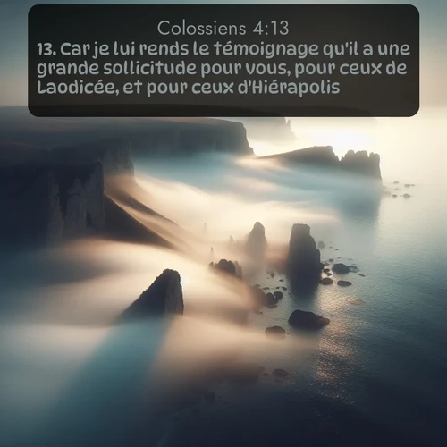 Segond Colossiens  ; image nature: image avec le verset biblique :Car je lui rends le témoignage qu&#039;il a une grande sollicitude pour vous, pour ceux de Laodicée, et pour ceux d&#039;Hiérapolis. ;  ; 4:13