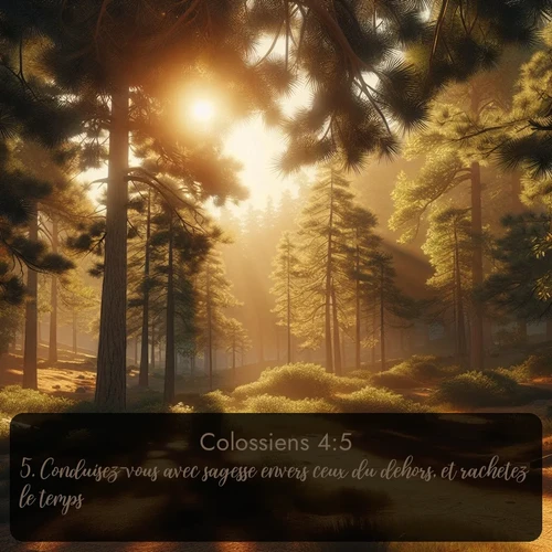 Segond Colossiens  ; image nature: image avec le verset biblique :Conduisez-vous avec sagesse envers ceux du dehors, et rachetez le temps. ;  ; 4:5