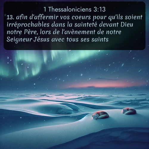 Segond 1 Thessaloniciens  ; image nature: image avec le verset biblique :afin d&#039;affermir vos coeurs pour qu&#039;ils soient irréprochables dans la sainteté devant Dieu notre Père, lors de l&#039;avènement de notre Seigneur Jésus avec tous ses saints! ;  ; 3:13