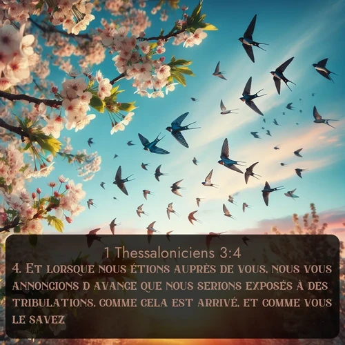 Segond 1 Thessaloniciens  ; image nature: image avec le verset biblique :Et lorsque nous étions auprès de vous, nous vous annoncions d&#039;avance que nous serions exposés à des tribulations, comme cela est arrivé, et comme vous le savez. ;  ; 3:4