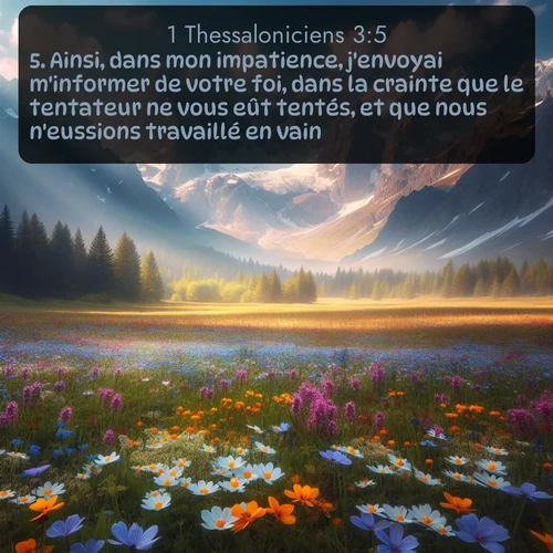 Segond 1 Thessaloniciens  ; image nature: image avec le verset biblique :Ainsi, dans mon impatience, j&#039;envoyai m&#039;informer de votre foi, dans la crainte que le tentateur ne vous eût tentés, et que nous n&#039;eussions travaillé en vain. ;  ; 3:5