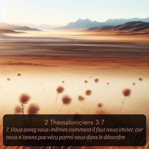 Segond 2 Thessaloniciens  ; image nature: image avec le verset biblique :Vous savez vous-mêmes comment il faut nous imiter, car nous n&#039;avons pas vécu parmi vous dans le désordre. ;  ; 3:7