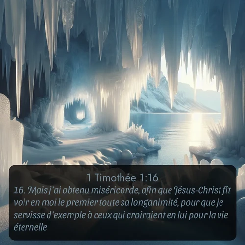 Segond 1 Timothée  ; image nature: image avec le verset biblique :Mais j&#039;ai obtenu miséricorde, afin que Jésus-Christ fît voir en moi le premier toute sa longanimité, pour que je servisse d&#039;exemple à ceux qui croiraient en lui pour la vie éternelle. ;  ; 1:16