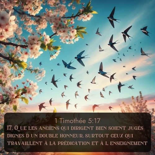 Segond 1 Timothée  ; image nature: image avec le verset biblique :Que les anciens qui dirigent bien soient jugés dignes d&#039;un double honneur, surtout ceux qui travaillent à la prédication et à l&#039;enseignement. ;  ; 5:17