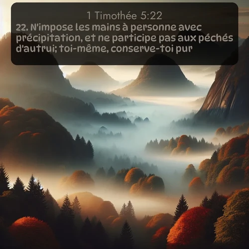 Segond 1 Timothée  ; image nature: image avec le verset biblique :N&#039;impose les mains à personne avec précipitation, et ne participe pas aux péchés d&#039;autrui; toi-même, conserve-toi pur. ;  ; 5:22