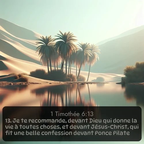Segond 1 Timothée  ; image nature: image avec le verset biblique :Je te recommande, devant Dieu qui donne la vie à toutes choses, et devant Jésus-Christ, qui fit une belle confession devant Ponce Pilate, ;  ; 6:13