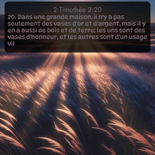 Segond 2 Timothée  ; image nature: image avec le verset biblique :Dans une grande maison, il n&#039;y a pas seulement des vases d&#039;or et d&#039;argent, mais il y en a aussi de bois et de terre; les uns sont des vases d&#039;honneur, et les autres sont d&#039;un usage vil. ;  ; 2:20