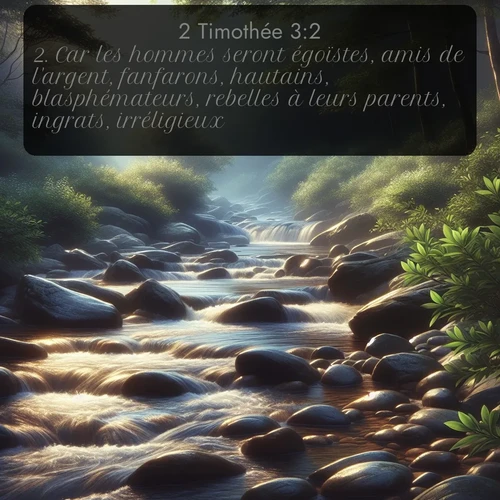Segond 2 Timothée  ; image nature: image avec le verset biblique :Car les hommes seront égoïstes, amis de l&#039;argent, fanfarons, hautains, blasphémateurs, rebelles à leurs parents, ingrats, irréligieux, ;  ; 3:2