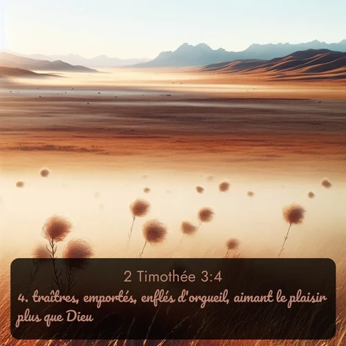 Segond 2 Timothée  ; image nature: image avec le verset biblique :traîtres, emportés, enflés d&#039;orgueil, aimant le plaisir plus que Dieu, ;  ; 3:4