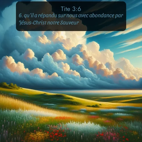Segond Tite  ; image nature: image avec le verset biblique :qu&#039;il a répandu sur nous avec abondance par Jésus-Christ notre Sauveur, ;  ; 3:6