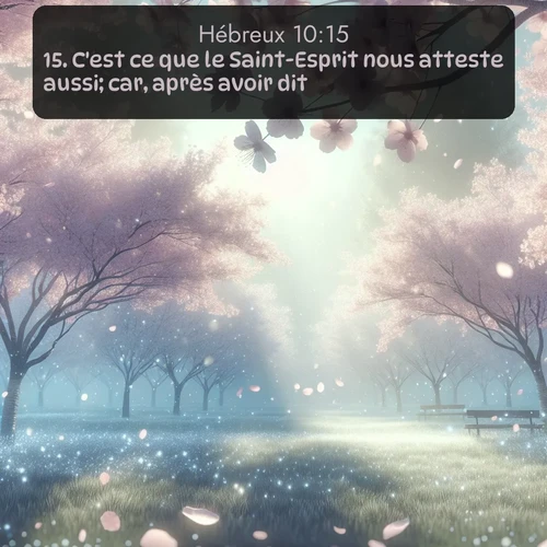Segond Hébreux  ; image nature: image avec le verset biblique :C&#039;est ce que le Saint-Esprit nous atteste aussi; car, après avoir dit: ;  ; 10:15
