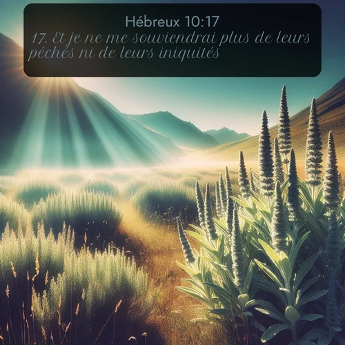 Segond Hébreux  ; image nature: image avec le verset biblique :Et je ne me souviendrai plus de leurs péchés ni de leurs iniquités. ;  ; 10:17