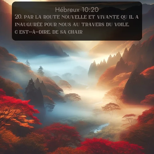 Segond Hébreux  ; image nature: image avec le verset biblique :par la route nouvelle et vivante qu&#039;il a inaugurée pour nous au travers du voile, c&#039;est-à-dire, de sa chair, ;  ; 10:20