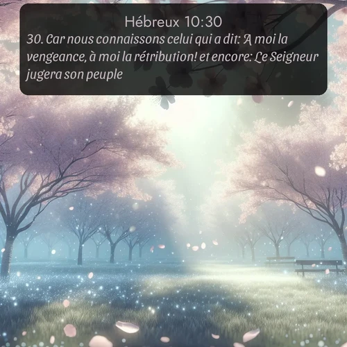 Segond Hébreux  ; image nature: image avec le verset biblique :Car nous connaissons celui qui a dit: A moi la vengeance, à moi la rétribution! et encore: Le Seigneur jugera son peuple. ;  ; 10:30