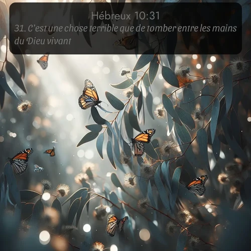 Segond Hébreux  ; image nature: image avec le verset biblique :C&#039;est une chose terrible que de tomber entre les mains du Dieu vivant. ;  ; 10:31