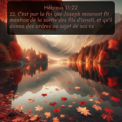 Segond Hébreux  ; image nature: image avec le verset biblique :C&#039;est par la foi que Joseph mourant fit mention de la sortie des fils d&#039;Israël, et qu&#039;il donna des ordres au sujet de ses os. ;  ; 11:22
