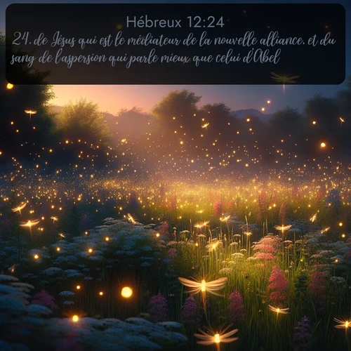 Segond Hébreux  ; image nature: image avec le verset biblique :de Jésus qui est le médiateur de la nouvelle alliance, et du sang de l&#039;aspersion qui parle mieux que celui d&#039;Abel. ;  ; 12:24
