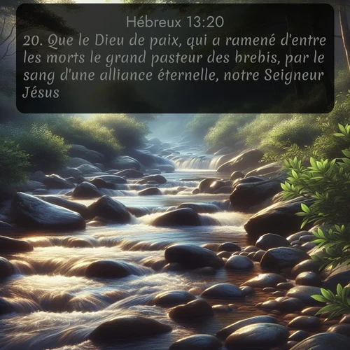 Segond Hébreux  ; image nature: image avec le verset biblique :Que le Dieu de paix, qui a ramené d&#039;entre les morts le grand pasteur des brebis, par le sang d&#039;une alliance éternelle, notre Seigneur Jésus, ;  ; 13:20
