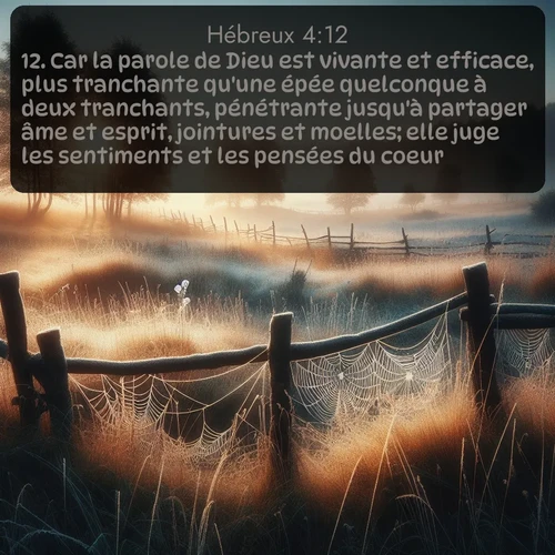 Segond Hébreux  ; image nature: image avec le verset biblique :Car la parole de Dieu est vivante et efficace, plus tranchante qu&#039;une épée quelconque à deux tranchants, pénétrante jusqu&#039;à partager âme et esprit, jointures et moelles; elle juge les sentiments et les pensées du coeur. ;  ; 4:12