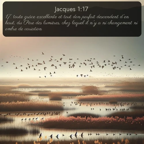 Segond Jacques  ; image nature: image avec le verset biblique :toute grâce excellente et tout don parfait descendent d&#039;en haut, du Père des lumières, chez lequel il n&#039;y a ni changement ni ombre de variation. ;  ; 1:17