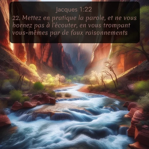 Segond Jacques  ; image nature: image avec le verset biblique :Mettez en pratique la parole, et ne vous bornez pas à l&#039;écouter, en vous trompant vous-mêmes par de faux raisonnements. ;  ; 1:22