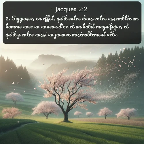Segond Jacques  ; image nature: image avec le verset biblique :Supposez, en effet, qu&#039;il entre dans votre assemblée un homme avec un anneau d&#039;or et un habit magnifique, et qu&#039;il y entre aussi un pauvre misérablement vêtu; ;  ; 2:2