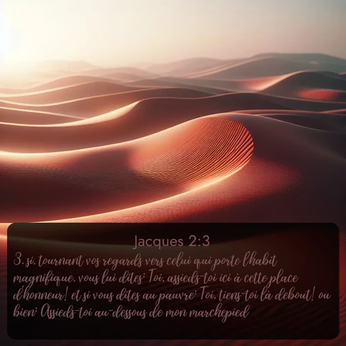 Segond Jacques  ; image nature: image avec le verset biblique :si, tournant vos regards vers celui qui porte l&#039;habit magnifique, vous lui dites: Toi, assieds-toi ici à cette place d&#039;honneur! et si vous dites au pauvre: Toi, tiens-toi là debout! ou bien: Assieds-toi au-dessous de mon marchepied! ;  ; 2:3