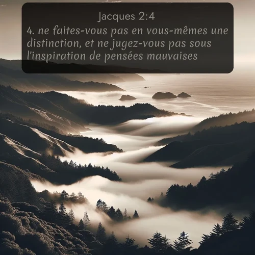 Segond Jacques  ; image nature: image avec le verset biblique :ne faites-vous pas en vous-mêmes une distinction, et ne jugez-vous pas sous l&#039;inspiration de pensées mauvaises? ;  ; 2:4