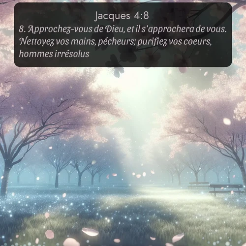 Segond Jacques  ; image nature: image avec le verset biblique :Approchez-vous de Dieu, et il s&#039;approchera de vous. Nettoyez vos mains, pécheurs; purifiez vos coeurs, hommes irrésolus. ;  ; 4:8