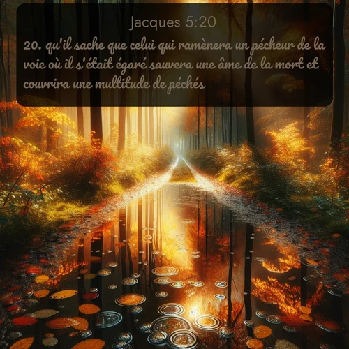 Segond Jacques  ; image nature: image avec le verset biblique :qu&#039;il sache que celui qui ramènera un pécheur de la voie où il s&#039;était égaré sauvera une âme de la mort et couvrira une multitude de péchés. ;  ; 5:20