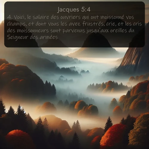 Segond Jacques  ; image nature: image avec le verset biblique :Voici, le salaire des ouvriers qui ont moissonné vos champs, et dont vous les avez frustrés, crie, et les cris des moissonneurs sont parvenus jusqu&#039;aux oreilles du Seigneur des armées. ;  ; 5:4