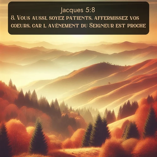 Segond Jacques  ; image nature: image avec le verset biblique :Vous aussi, soyez patients, affermissez vos coeurs, car l&#039;avènement du Seigneur est proche. ;  ; 5:8