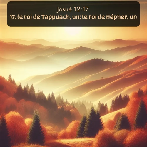 Segond Josué  ; image nature: image avec le verset biblique :le roi de Tappuach, un; le roi de Hépher, un; ;  ; 12:17