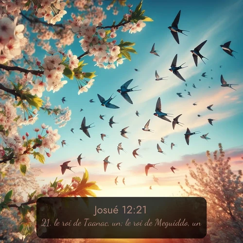 Segond Josué  ; image nature: image avec le verset biblique :le roi de Taanac, un; le roi de Meguiddo, un; ;  ; 12:21