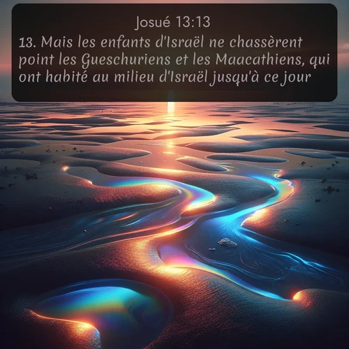 Segond Josué  ; image nature: image avec le verset biblique :Mais les enfants d&#039;Israël ne chassèrent point les Gueschuriens et les Maacathiens, qui ont habité au milieu d&#039;Israël jusqu&#039;à ce jour. ;  ; 13:13