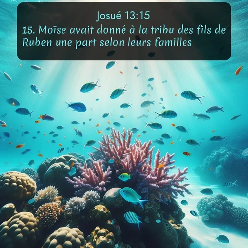 Segond Josué  ; image nature: image avec le verset biblique :Moïse avait donné à la tribu des fils de Ruben une part selon leurs familles. ;  ; 13:15