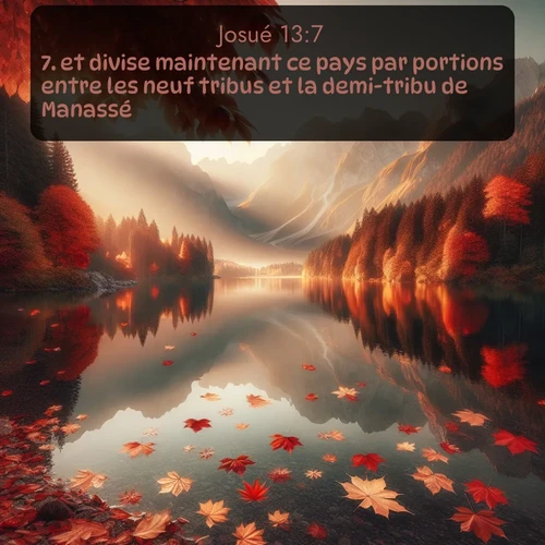 Segond Josué  ; image nature: image avec le verset biblique :et divise maintenant ce pays par portions entre les neuf tribus et la demi-tribu de Manassé. ;  ; 13:7