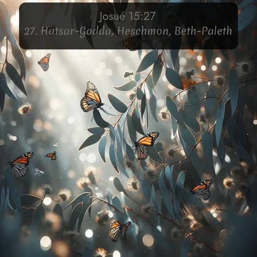 Segond Josué  ; image nature: image avec le verset biblique :Hatsar-Gadda, Heschmon, Beth-Paleth, ;  ; 15:27