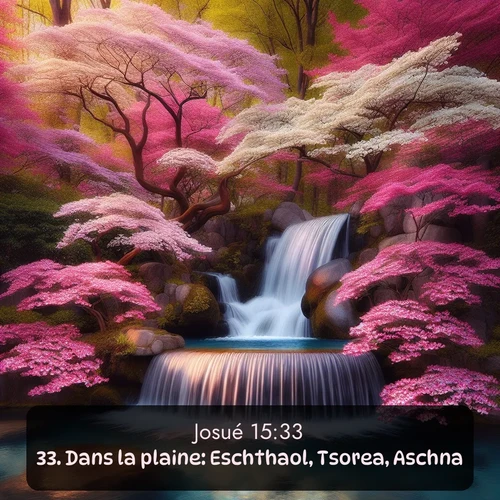 Segond Josué  ; image nature: image avec le verset biblique :Dans la plaine: Eschthaol, Tsorea, Aschna, ;  ; 15:33