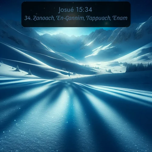 Segond Josué  ; image nature: image avec le verset biblique :Zanoach, En-Gannim, Tappuach, Enam, ;  ; 15:34