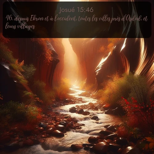 Segond Josué  ; image nature: image avec le verset biblique :depuis Ekron et à l&#039;occident, toutes les villes près d&#039;Asdod, et leurs villages, ;  ; 15:46