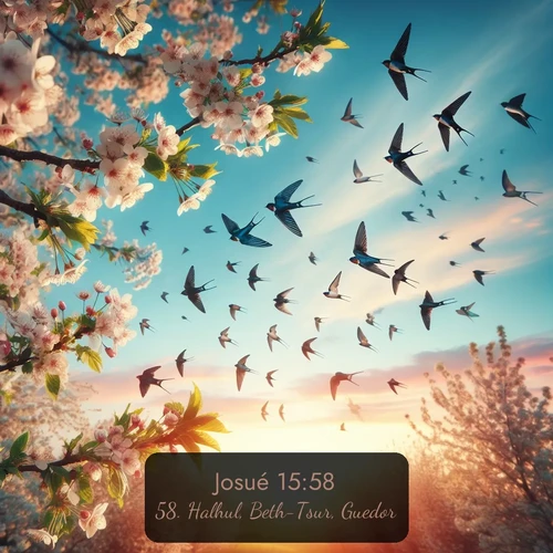 Segond Josué  ; image nature: image avec le verset biblique :Halhul, Beth-Tsur, Guedor, ;  ; 15:58