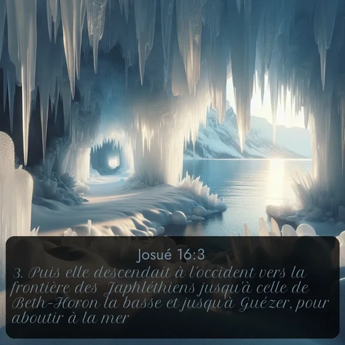 Segond Josué  ; image nature: image avec le verset biblique :Puis elle descendait à l&#039;occident vers la frontière des Japhléthiens jusqu&#039;à celle de Beth-Horon la basse et jusqu&#039;à Guézer, pour aboutir à la mer. ;  ; 16:3