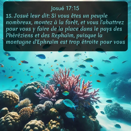 Segond Josué  ; image nature: image avec le verset biblique :Josué leur dit: Si vous êtes un peuple nombreux, montez à la forêt, et vous l&#039;abattrez pour vous y faire de la place dans le pays des Phéréziens et des Rephaïm, puisque la montagne d&#039;Ephraïm est trop étroite pour vous. ;  ; 17:15