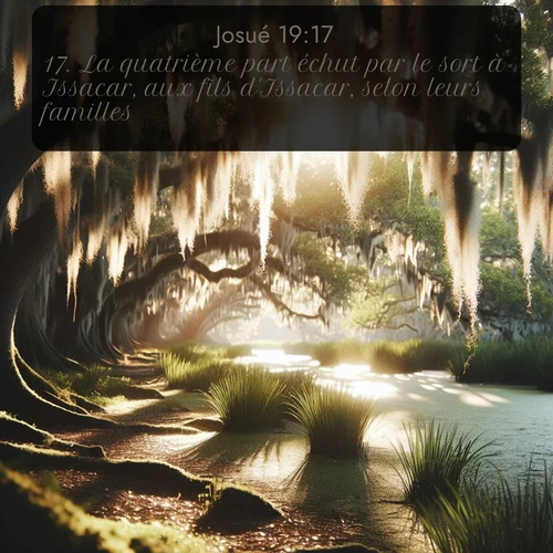 Segond Josué  ; image nature: image avec le verset biblique :La quatrième part échut par le sort à Issacar, aux fils d&#039;Issacar, selon leurs familles. ;  ; 19:17
