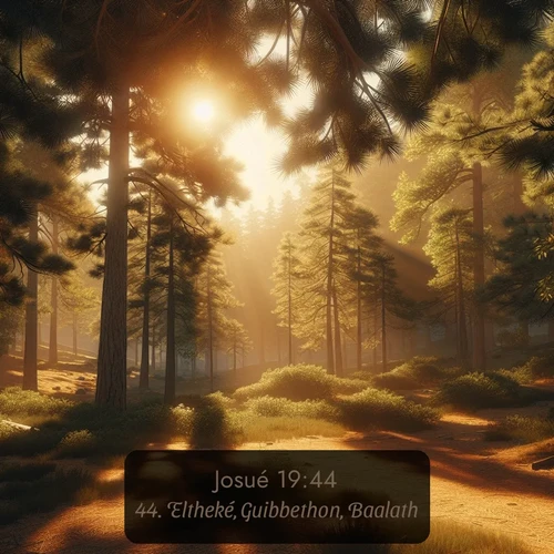 Segond Josué  ; image nature: image avec le verset biblique :Eltheké, Guibbethon, Baalath, ;  ; 19:44