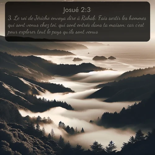 Segond Josué  ; image nature: image avec le verset biblique :Le roi de Jéricho envoya dire à Rahab: Fais sortir les hommes qui sont venus chez toi, qui sont entrés dans ta maison; car c&#039;est pour explorer tout le pays qu&#039;ils sont venus. ;  ; 2:3