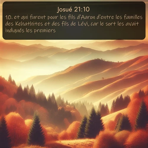 Segond Josué  ; image nature: image avec le verset biblique :et qui furent pour les fils d&#039;Aaron d&#039;entre les familles des Kehathites et des fils de Lévi, car le sort les avait indiqués les premiers. ;  ; 21:10